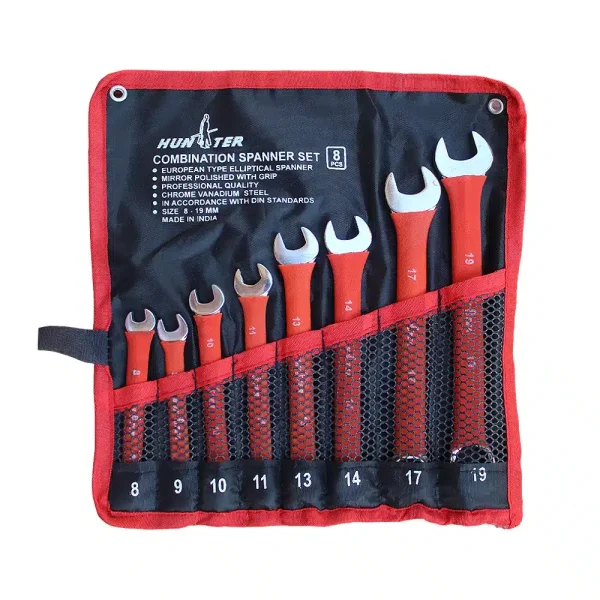 آچار یکسر تخت یکسر رینگی هانتر کد 8-19 مجموعه 8 عددی
