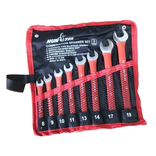 آچار یکسر تخت یکسر رینگی هانتر کد 8-19 مجموعه 8 عددی - Image 15