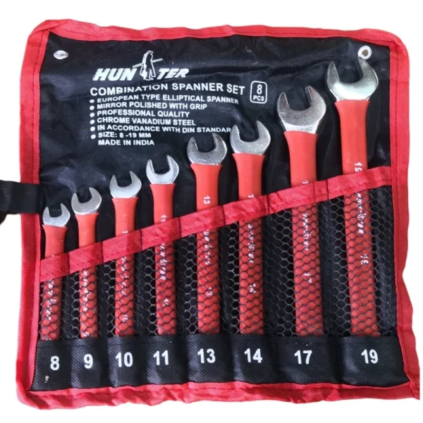 آچار یکسر تخت یکسر رینگی هانتر کد 8-19 مجموعه 8 عددی - Image 7